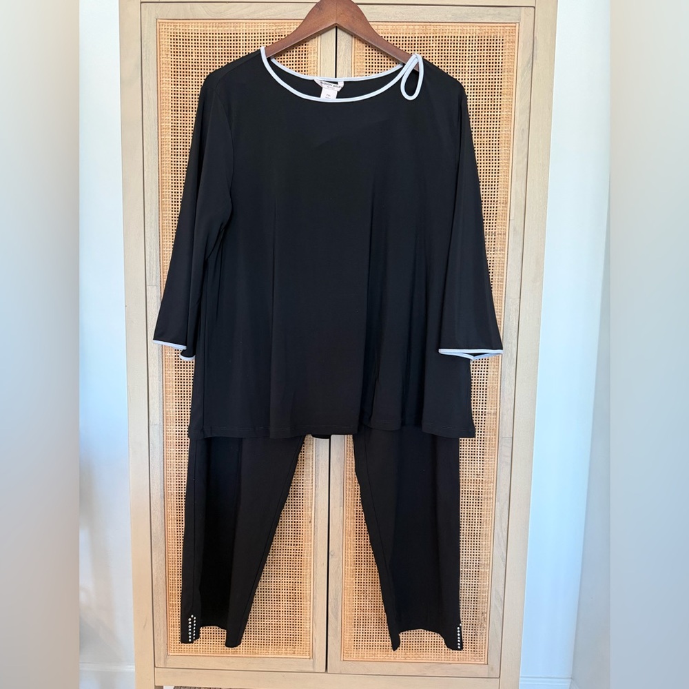Allison Daley 2 Piece Pant Set Black Top PXL Stretch Pants Size 16 Outfit